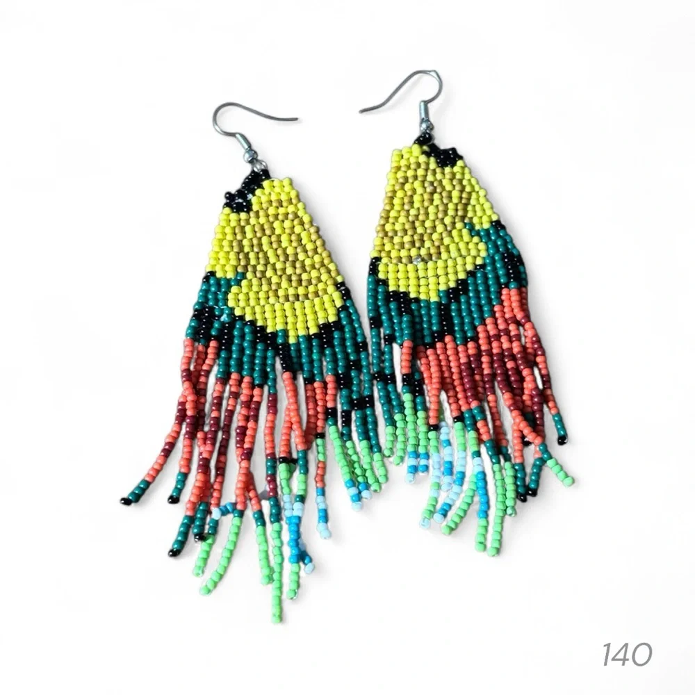Colorful Floral Yellow and Red Roses Beaded Earrings
